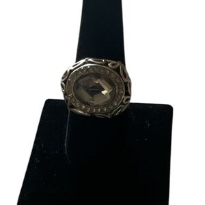 Vintage Silver Tone Ring with Smokey Grey  Gemstone